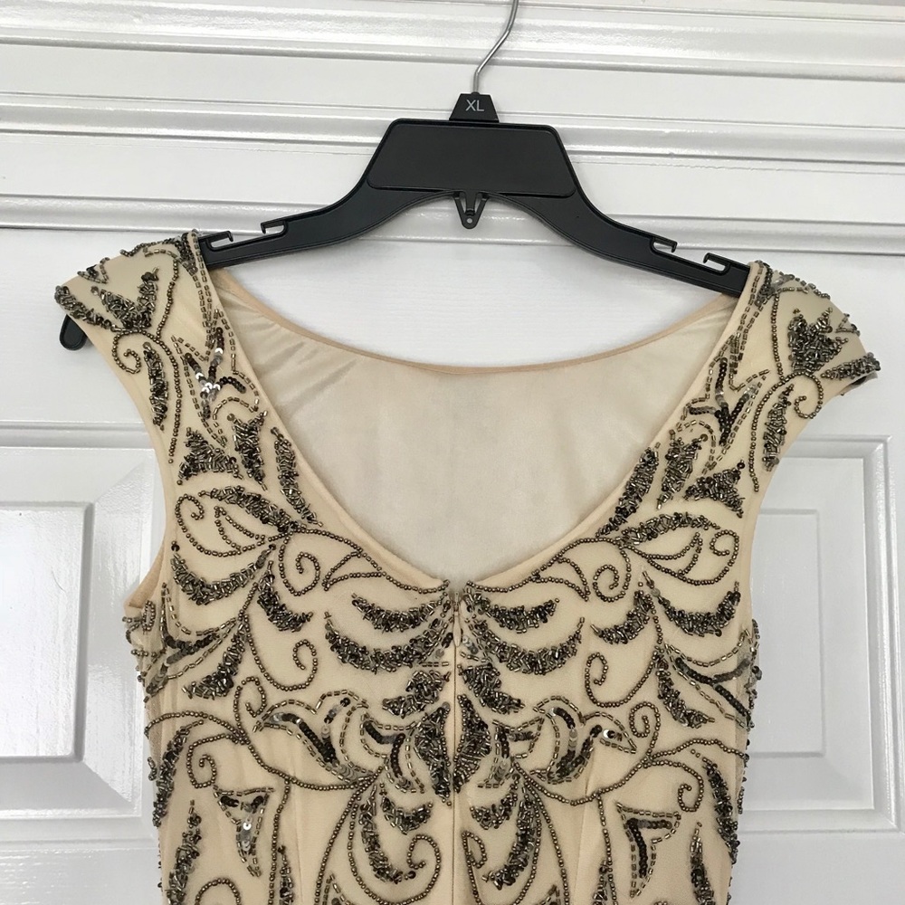 Adrianna Papell beaded long dress beige size 2